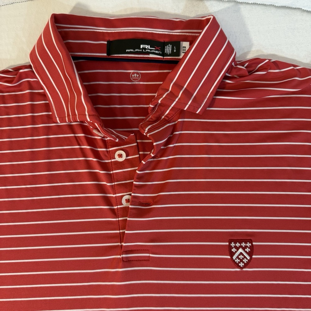 Ralph Lauren RLX Golf‎ Polo Shirt Men Large Striped USA Performance Logo Wicking